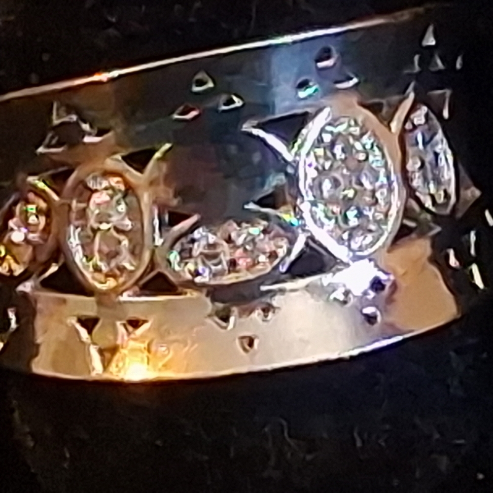 Elegant Sterling Silver Cigar Band Ring With Faux Diamonds Size 11 - Picture 5 of 11